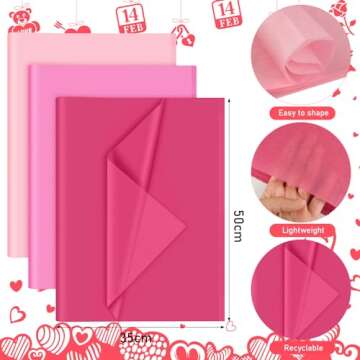 PLULON 90 Sheets Pink Tissue Paper Bulk, Coloured Gift Wrap Tissue Paper Sheets for Packaging Birthd...