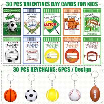 30 Pack Valentines Day Cards Gifts for Kids School Classroom Boys Girls Sport Class Valentines Excha...