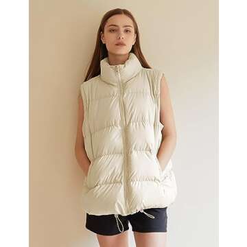 MISSFASHION Sleeveless Puffer Vest for Women Quilted Callared Zip Up Padded Jacket Black Coat Outwear (Apricot-XL)