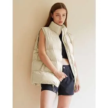 MISSFASHION Sleeveless Puffer Vest for Women Quilted Callared Zip Up Padded Jacket Black Coat Outwear (Apricot-XL)