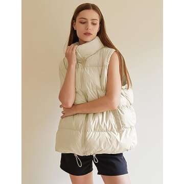 MISSFASHION Sleeveless Puffer Vest for Women Quilted Callared Zip Up Padded Jacket Black Coat Outwear (Apricot-XL)