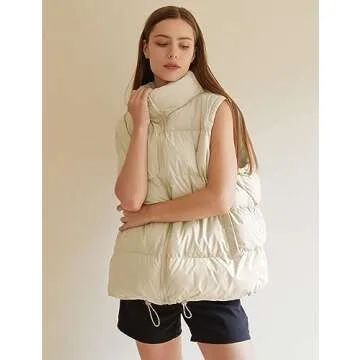 MISSFASHION Sleeveless Puffer Vest for Women Quilted Callared Zip Up Padded Jacket Black Coat Outwear (Apricot-XL)