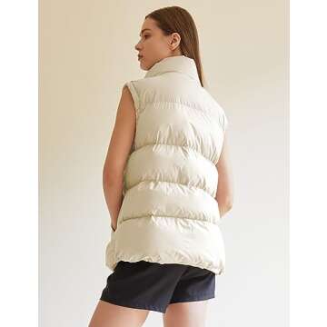 MISSFASHION Sleeveless Puffer Vest for Women Quilted Callared Zip Up Padded Jacket Black Coat Outwear (Apricot-XL)