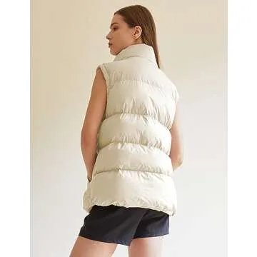 MISSFASHION Sleeveless Puffer Vest for Women Quilted Callared Zip Up Padded Jacket Black Coat Outwear (Apricot-XL)