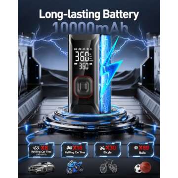 HIPOM Tire Inflator Portable Air Compressor, Mini Air Pump for Car Tires, Electric Bike Tire Pump with Digital Pressure Gauge, Battery Powered Cordless Tire Inflator for Motorcycle Auto Ball Bicycle