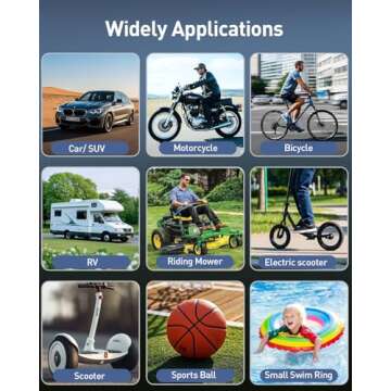 HIPOM Tire Inflator Portable Air Compressor, Mini Air Pump for Car Tires, Electric Bike Tire Pump with Digital Pressure Gauge, Battery Powered Cordless Tire Inflator for Motorcycle Auto Ball Bicycle