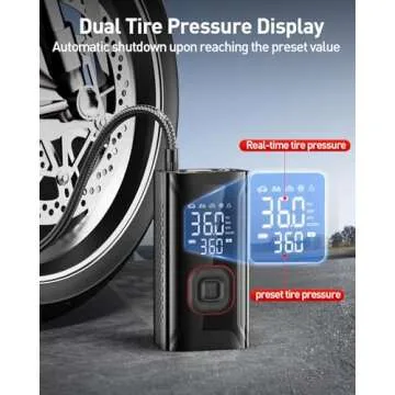 HIPOM Tire Inflator Portable Air Compressor, Mini Air Pump for Car Tires, Electric Bike Tire Pump with Digital Pressure Gauge, Battery Powered Cordless Tire Inflator for Motorcycle Auto Ball Bicycle