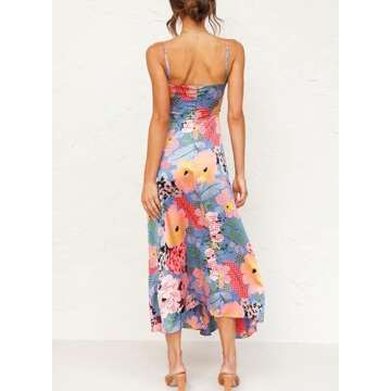 Dokotoo Womens Fashion Vintage Plus Size Summer Floral Print Spaghetti Strap Split Sundress Sexy V N...