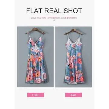 Dokotoo Womens Fashion Vintage Plus Size Summer Floral Print Spaghetti Strap Split Sundress Sexy V Neck Tie Front Bohemian Satin Cut Out Maxi Dress for Party Multicolor Small