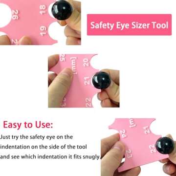 SPANSEE Safety Eye Sizer Tool, Safety Eye Ruler for Amigurumi Doll, Helps You Measure Safety Eyes from 5-26mm Size (Pink)