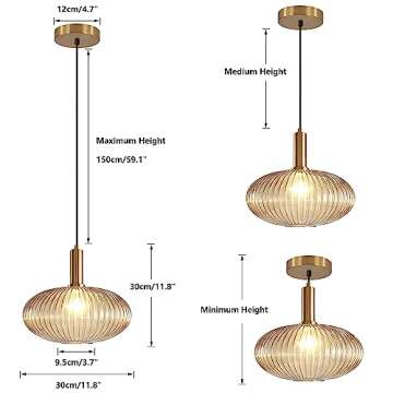KCO Lighting Modern Gold Globe Pendant Lamp 1-Light Mid Century Antique Brass Dining Pendant Light A...
