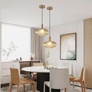 KCO Lighting Modern Gold Globe Pendant Lamp 1-Light Mid Century Antique Brass Dining Pendant Light Amber Glass Farmhouse Pendant Lighting Adjustable Large Vintage Hanging Ceiling Pendant Light