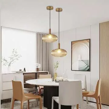 KCO Lighting Modern Gold Globe Pendant Lamp 1-Light Mid Century Antique Brass Dining Pendant Light Amber Glass Farmhouse Pendant Lighting Adjustable Large Vintage Hanging Ceiling Pendant Light