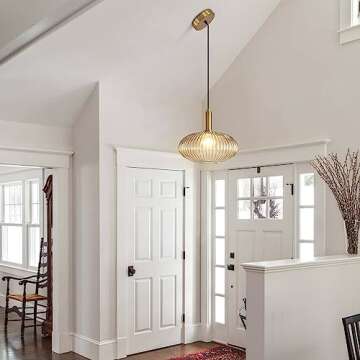 KCO Lighting Modern Gold Globe Pendant Lamp 1-Light Mid Century Antique Brass Dining Pendant Light Amber Glass Farmhouse Pendant Lighting Adjustable Large Vintage Hanging Ceiling Pendant Light