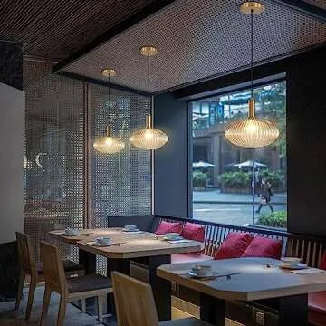 KCO Lighting Modern Gold Globe Pendant Lamp 1-Light Mid Century Antique Brass Dining Pendant Light Amber Glass Farmhouse Pendant Lighting Adjustable Large Vintage Hanging Ceiling Pendant Light