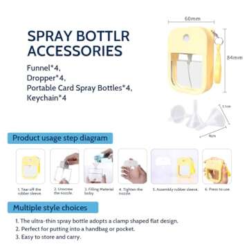 Fezner 6 Pack Portable Card Spray Bottle, 37ML Refillable Perfume Bottle Portable Moisturizing Sprayer Box with Hook (Light)