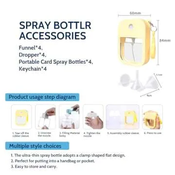 Fezner 6 Pack Portable Card Spray Bottle, 37ML Refillable Perfume Bottle Portable Moisturizing Sprayer Box with Hook (Light)