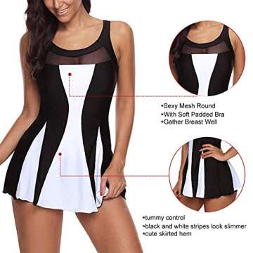 Stylish Zando One Piece Swimdress with Tummy Control
