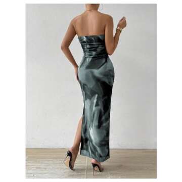 Milumia Women's Summer Tie Dye Strapeless Tube Dress Ruched Bodycon Maxi Dress Dark Black Medium