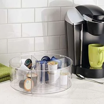 mDesign Deep Lazy Susan Turntable Storage Food Bin Container - Divided Spinning Organizer - 5 Sections - for Kitchen Cabinets, Pantry, Refrigerator, Countertops - BPA Free, 2 Pack - Clear