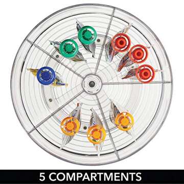 mDesign Deep Lazy Susan Turntable Storage Food Bin Container - Divided Spinning Organizer - 5 Sections - for Kitchen Cabinets, Pantry, Refrigerator, Countertops - BPA Free, 2 Pack - Clear