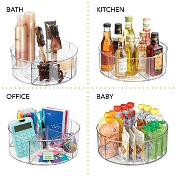 mDesign Deep Lazy Susan Turntable Storage Food Bin Container - Divided Spinning Organizer - 5 Sections - for Kitchen Cabinets, Pantry, Refrigerator, Countertops - BPA Free, 2 Pack - Clear