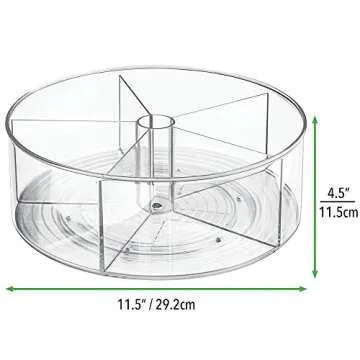 mDesign Deep Lazy Susan Turntable Storage Food Bin Container - Divided Spinning Organizer - 5 Sections - for Kitchen Cabinets, Pantry, Refrigerator, Countertops - BPA Free, 2 Pack - Clear