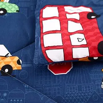 MAG 3Pcs Cartoon Car Bedding Comforter Set, Blue Cute Twin Comforter Set for Toddlers,Kids,Boys Teens and Girls,Super Soft Microfiber,Twin Size
