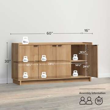 Prepac Simply Modern Console Table with White Doors and Shelves