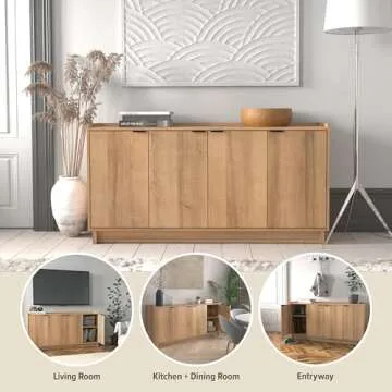 Prepac Simply Modern Console Table with White Doors and Shelves