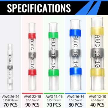 350PCS Solder Seal Wire Connectors, Self Soldering Heat Shrink Butt Connector Solder Sleeve Waterpro...