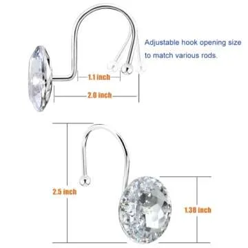 12PCS Shower Curtain Hooks Rings for Bathroom, Stainless Steel Rust Resistant Decorative Rhinestones...