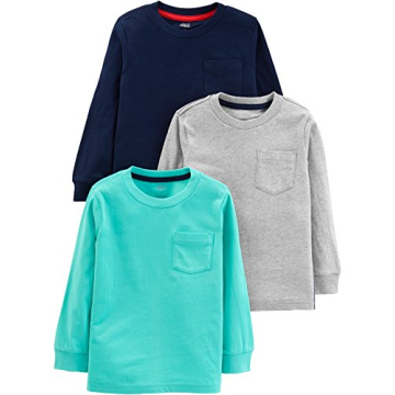 Comfortable Simple Joys Boys' 3-Pack Long Sleeve Shirts - Aqua Green/Grey/Navy, 4T