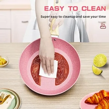 8-Inch Pink Nonstick Egg Pan, PFOA-Free Stone Cookware Skillet, Induction Compatible