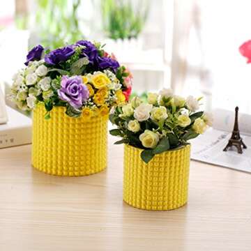MyGift 6 Inch Ceramic Round Planter Pot, Set of 2 Vintage-Style Yellow Ceramic Flower Pots, Indoor Hobnail Textured Cylindrical Succulent Plant Containers