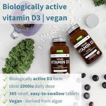 Igennus Natural Vegan Vitamin D3 1000IU, Clean Label, 365 Tablets, 100% Plant-Based Algae Cholecalci...
