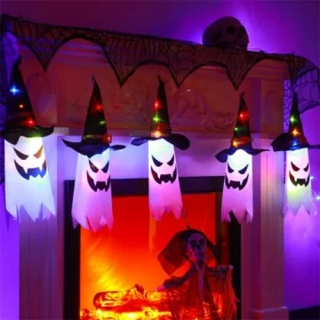 Shearly Outdoor Halloween Decor with Glowing Witch Hats