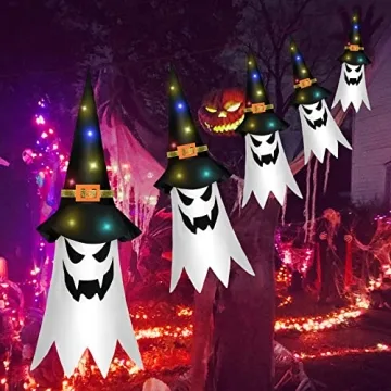 Shearly Outdoor Halloween Decor with Glowing Witch Hats