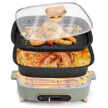 SUSTEAS 2 in 1 Electric HotPot & Removable Grill Pan - Compact & Efficient Cooking Solution