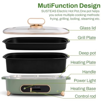 SUSTEAS 2 in 1 Electric HotPot for Easy Cooking & BBQ