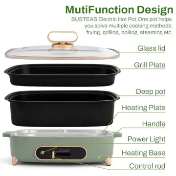 SUSTEAS 2 in 1 Electric HotPot for Easy Cooking & BBQ