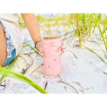 Sunshine Co. 20oz Glass Tumbler Iced Coffee Cup Beer Can (with Glass Straw and Bamboo Lid) Matcha Tea Tik Tok Reusable
