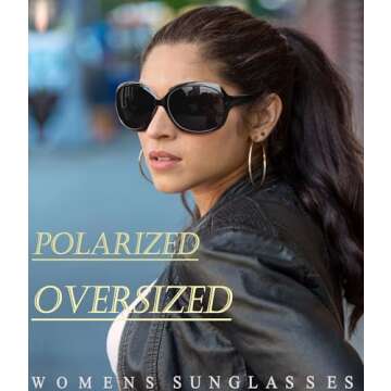 Large Polarized Sunglasses Womens Trendy, Oversized Black Purple Sun Glasses UV Blocking, Retro Jackie Big Square Ladies Sunnies with Dark Lens