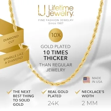 24k Gold Plated Rope Chain Necklace for Men & Women