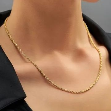 24k Gold Plated Rope Chain Necklace for Men & Women