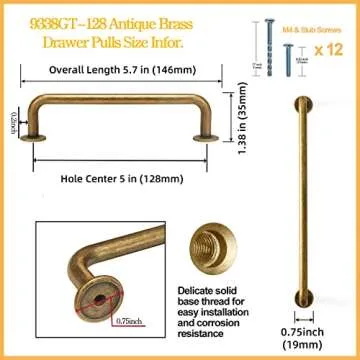 Goo-Ki 6 Pack Antique Brass Kitchen Pulls Drawer Handles, 5.04"(128mm) c-c Vintage Bronze Cabinet Pu...