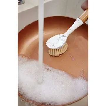 Bellasera Cleaning Collection Dish Brush with Built-in Food Scraper Featuring Upscale Marble Detailing & Bamboo Handles