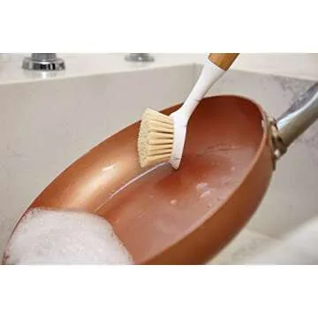 Bellasera Cleaning Collection Dish Brush with Built-in Food Scraper Featuring Upscale Marble Detailing & Bamboo Handles