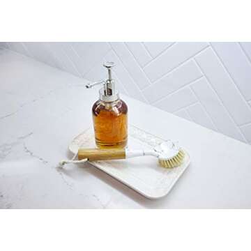 Bellasera Cleaning Collection Dish Brush with Built-in Food Scraper Featuring Upscale Marble Detailing & Bamboo Handles