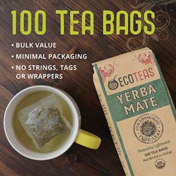 ECOTEAS Unsmoked Yerba Mate Tea Bags - Organic Detox & Hi Caf Tea - 100 Bags